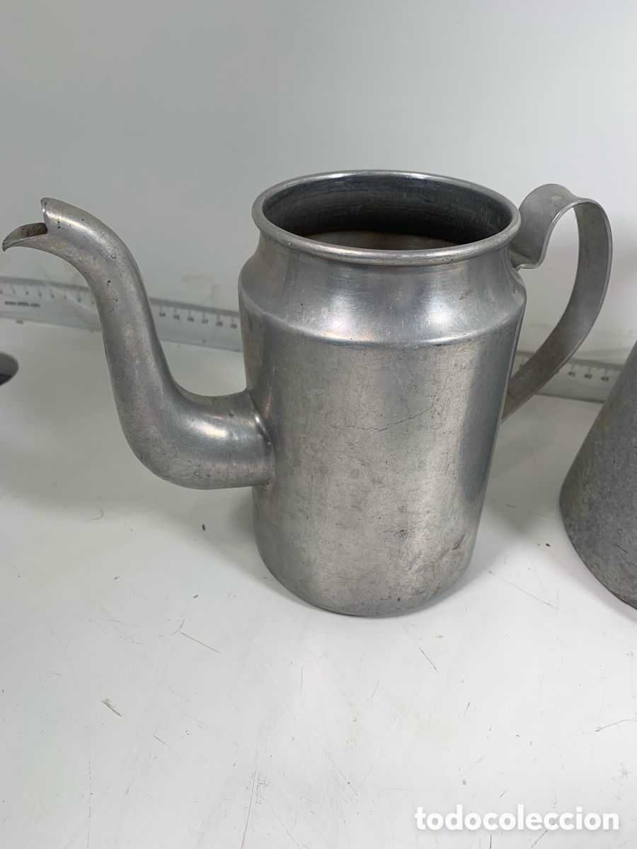 Antig&uuml;edades: 01_ lote Lechera cafetera aluminio - Foto 6