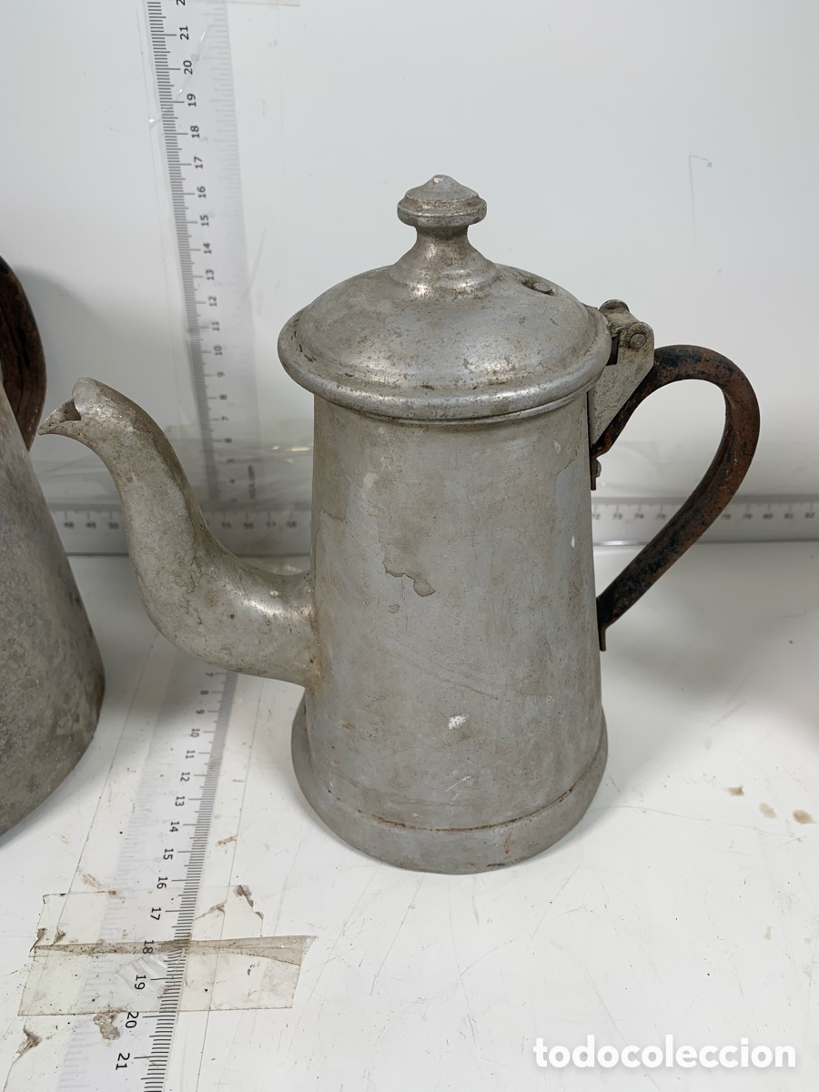 Antig&uuml;edades: 01_ lote Lechera cafetera aluminio - Foto 7