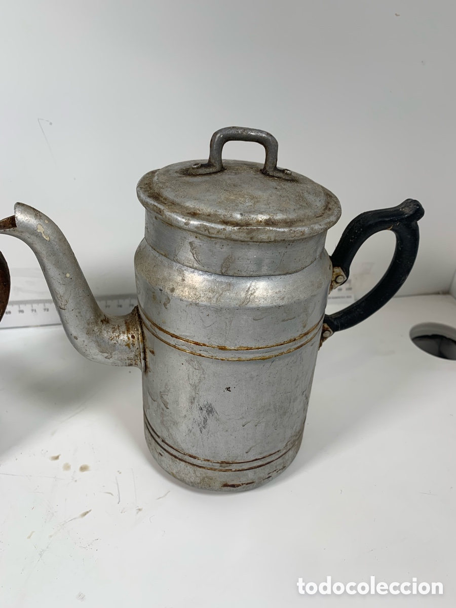 Antig&uuml;edades: 01_ lote Lechera cafetera aluminio - Foto 8