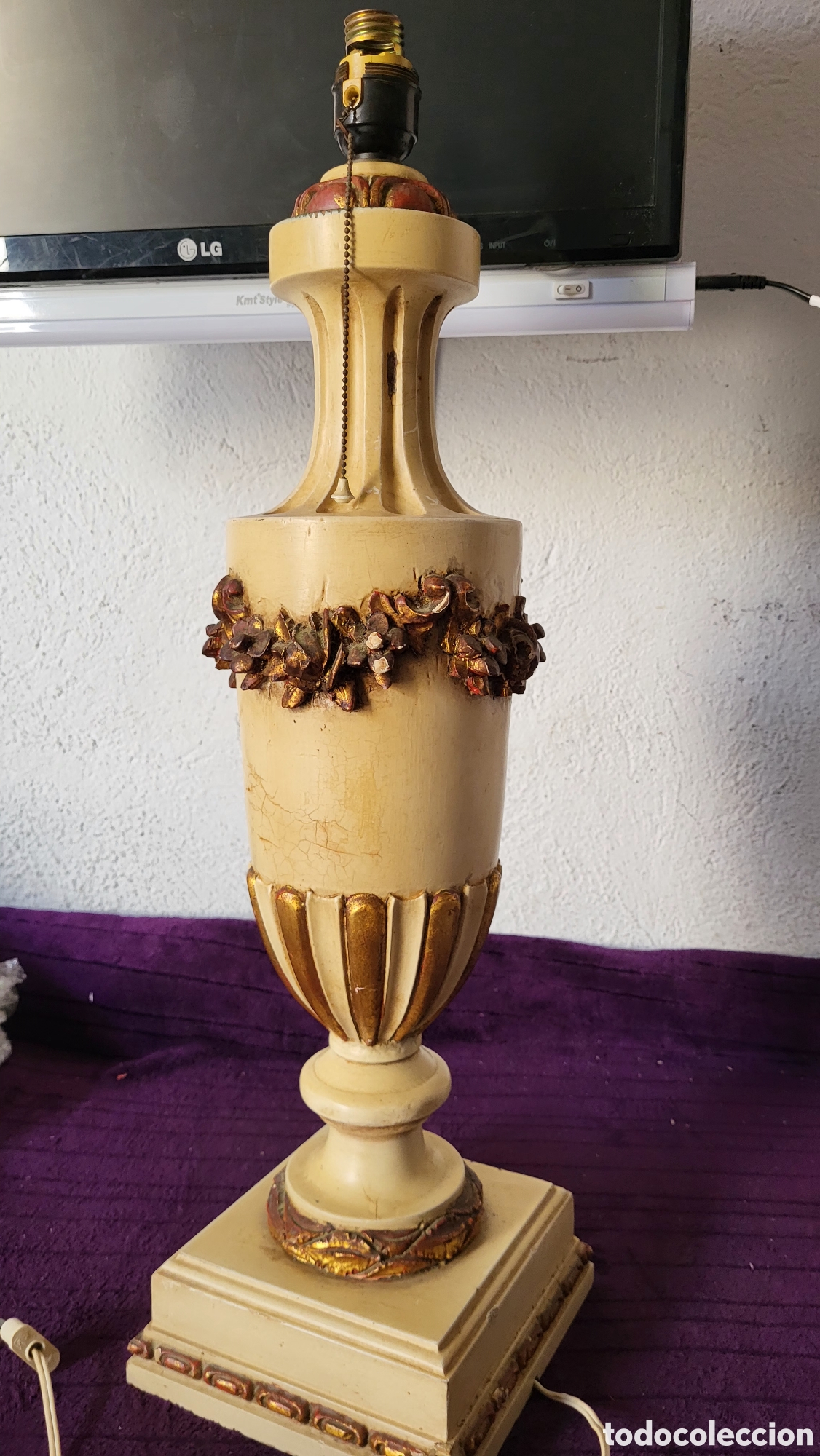 Antig&uuml;edades: Lampara antigua madera policromada - Foto 3