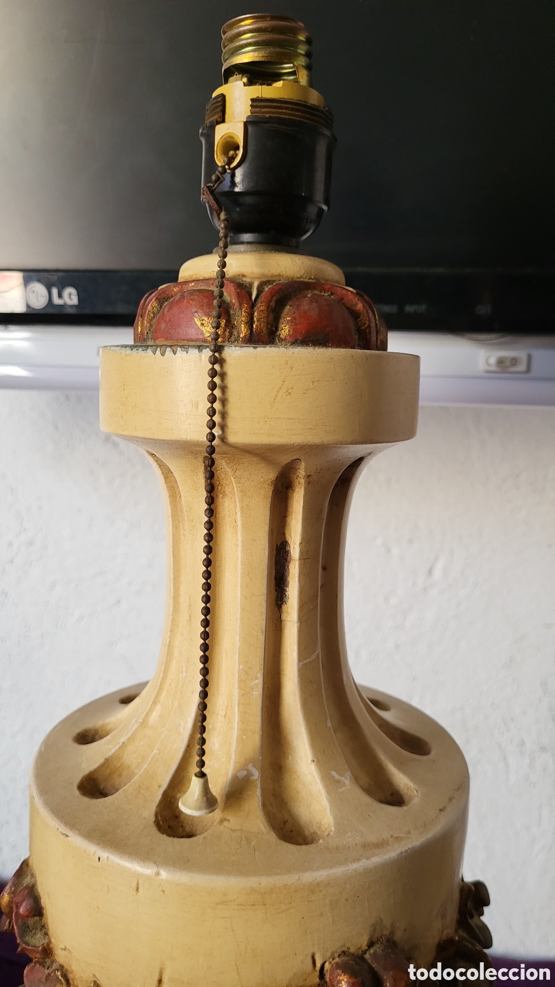 Antig&uuml;edades: Lampara antigua madera policromada - Foto 6