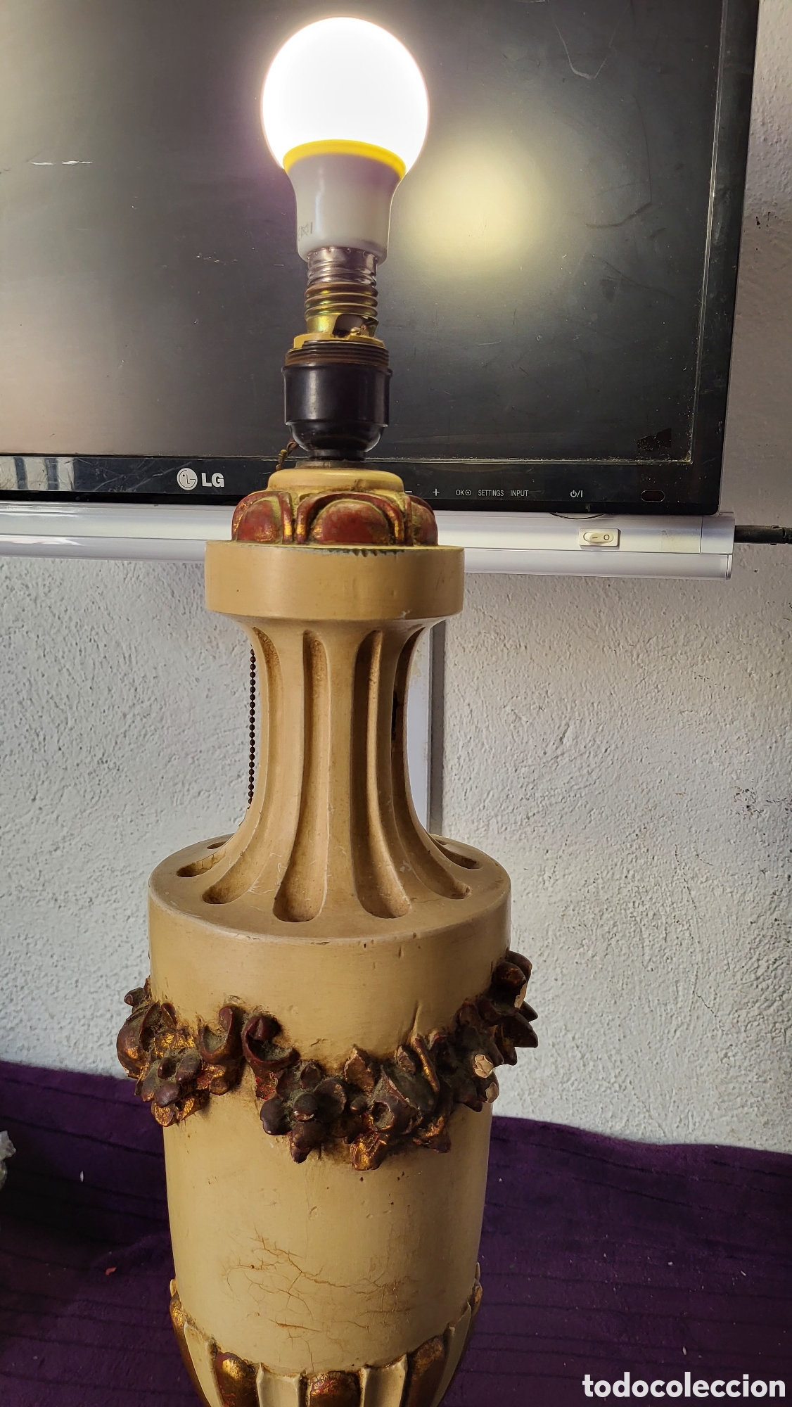 Antig&uuml;edades: Lampara antigua madera policromada - Foto 9