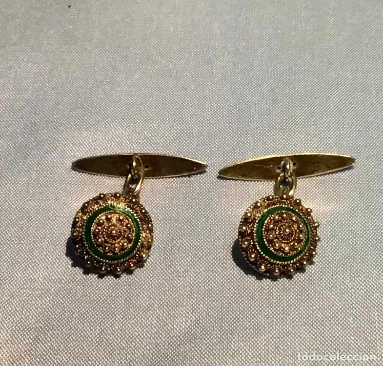 Antig&uuml;edades: GEMELOS PLATA DORADA Y ESMALTE - Foto 1