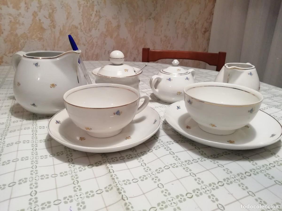 Antig&uuml;edades: Juego de caf&eacute; con leche con flores - Foto 2