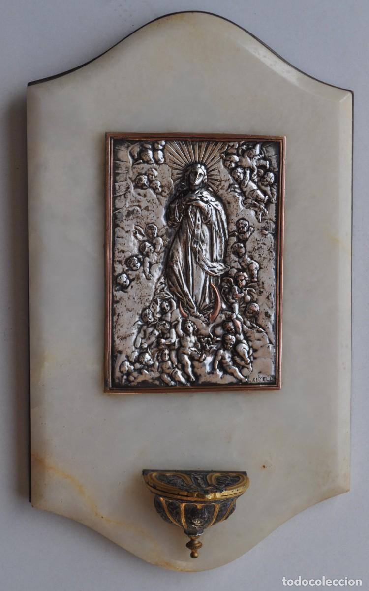 Antig&uuml;edades: BENDITERA M&Auml;RMOL/BRONCE-FIRMADA. - Foto 1