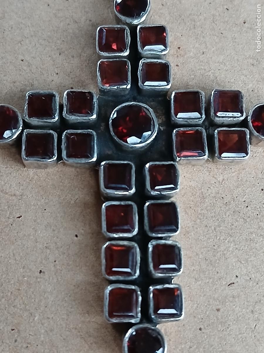 Antig&uuml;edades: CRUZ DE PLATA DE LEY (925) CON GRANATES - Foto 2
