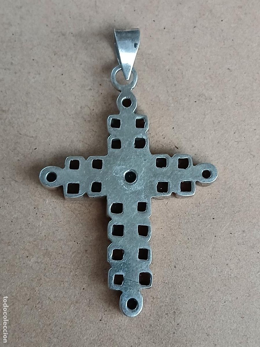 Antig&uuml;edades: CRUZ DE PLATA DE LEY (925) CON GRANATES - Foto 3