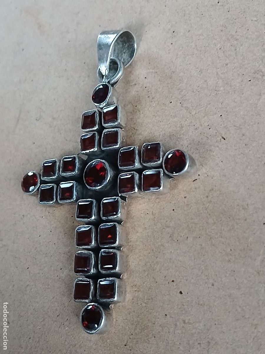 Antig&uuml;edades: CRUZ DE PLATA DE LEY (925) CON GRANATES - Foto 4