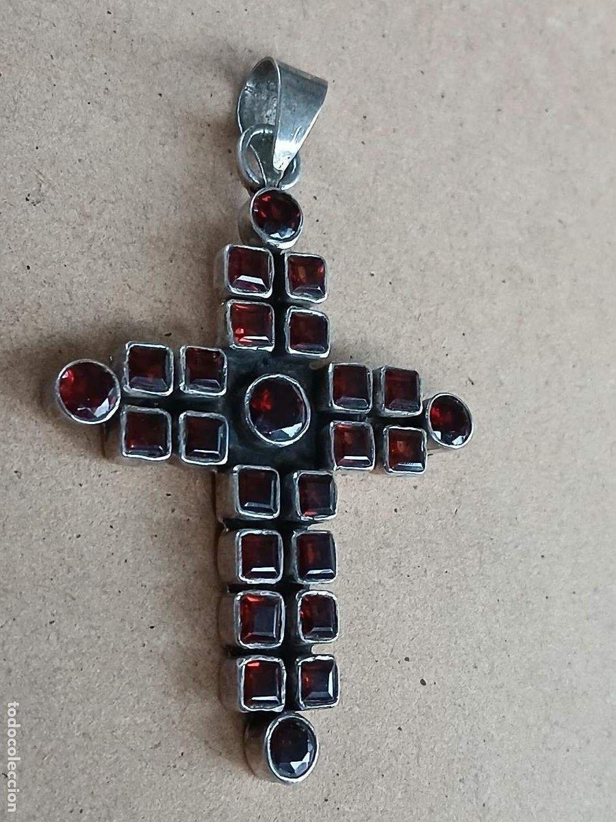 Antig&uuml;edades: CRUZ DE PLATA DE LEY (925) CON GRANATES - Foto 5