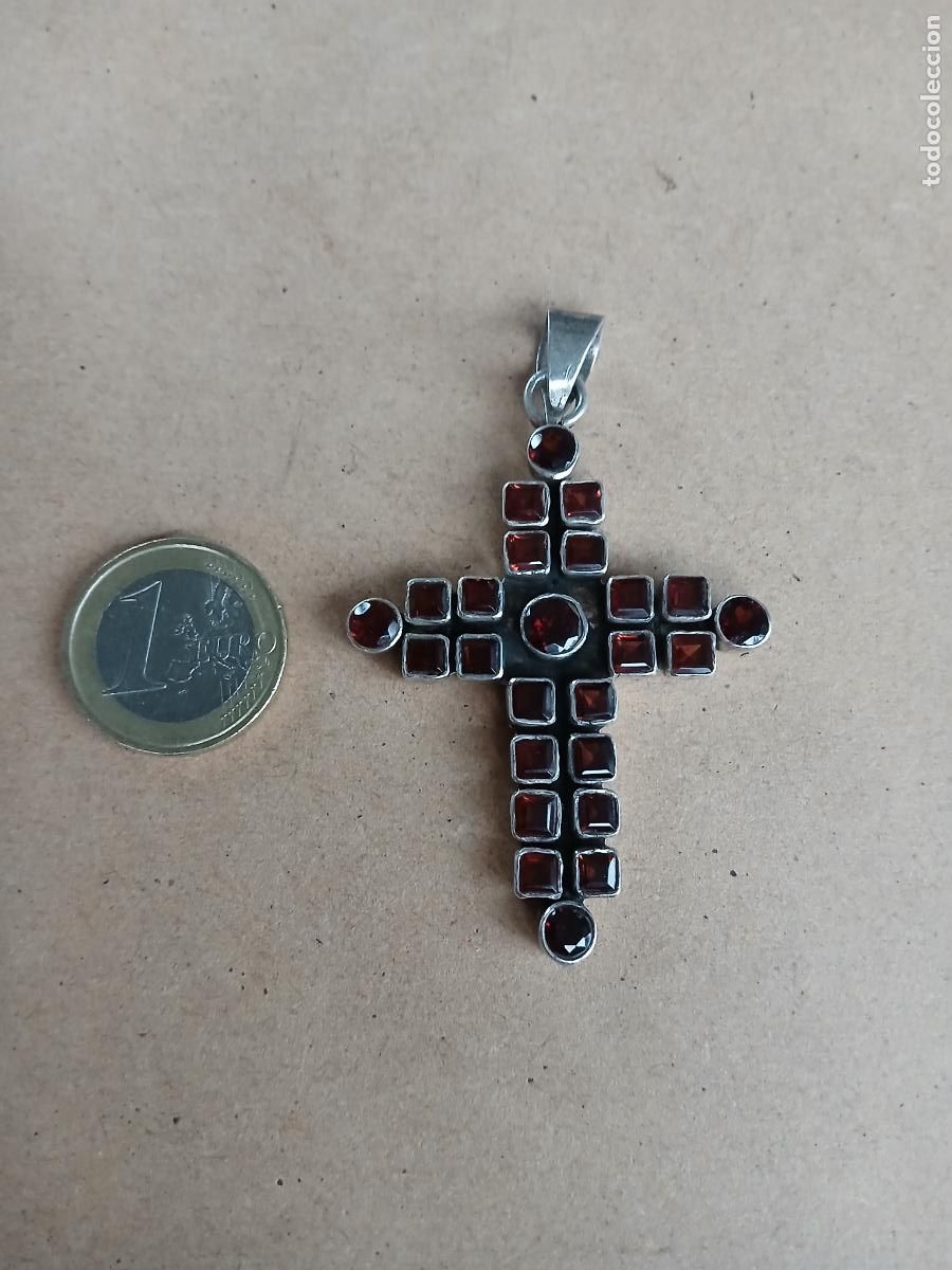 Antig&uuml;edades: CRUZ DE PLATA DE LEY (925) CON GRANATES - Foto 7
