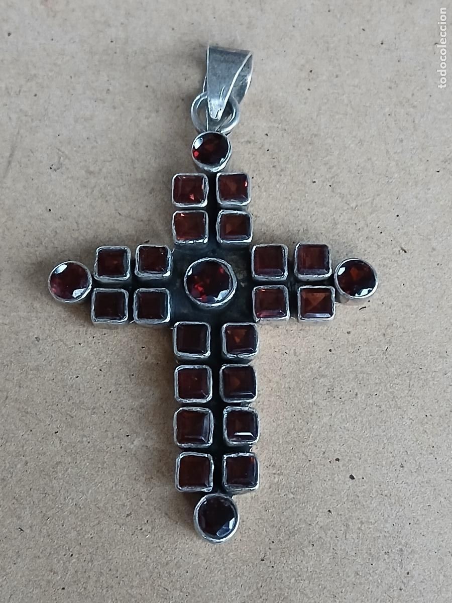 Antig&uuml;edades: CRUZ DE PLATA DE LEY (925) CON GRANATES - Foto 1