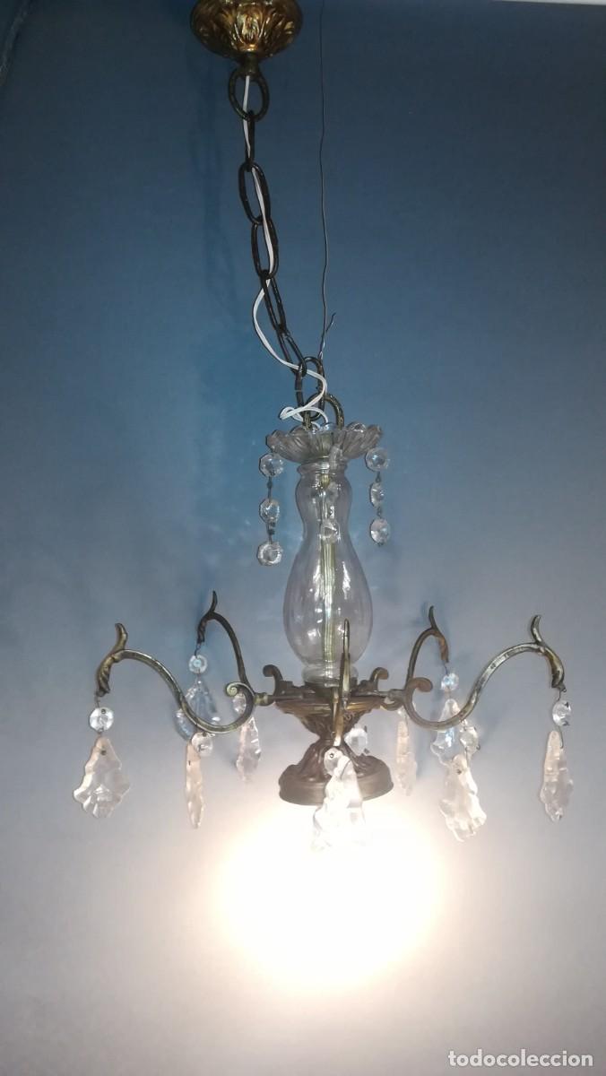 Antig&uuml;edades: LAMPARA DE TECHO PEQUE&Ntilde;A DE BRONCE Y CRISTAL - Foto 2