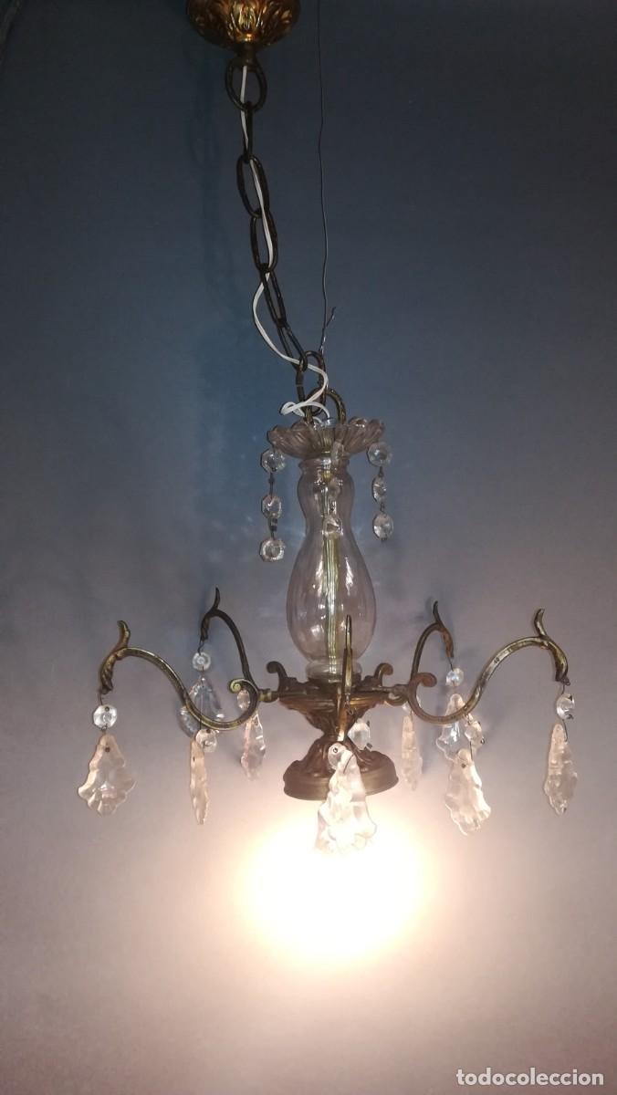Antig&uuml;edades: LAMPARA DE TECHO PEQUE&Ntilde;A DE BRONCE Y CRISTAL - Foto 3