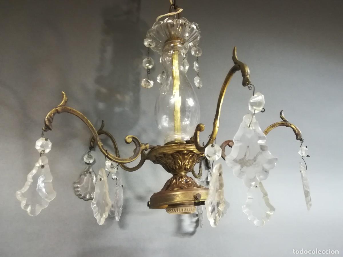 Antig&uuml;edades: LAMPARA DE TECHO PEQUE&Ntilde;A DE BRONCE Y CRISTAL - Foto 4