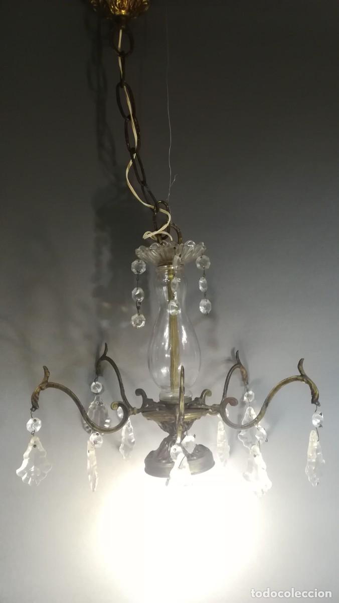 Antig&uuml;edades: LAMPARA DE TECHO PEQUE&Ntilde;A DE BRONCE Y CRISTAL - Foto 5