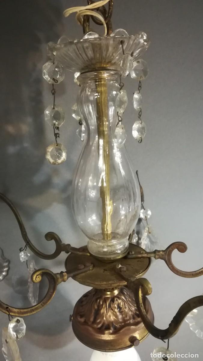 Antig&uuml;edades: LAMPARA DE TECHO PEQUE&Ntilde;A DE BRONCE Y CRISTAL - Foto 6