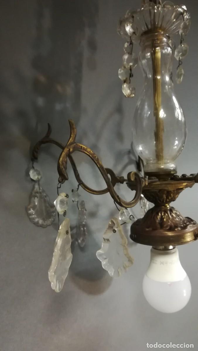 Antig&uuml;edades: LAMPARA DE TECHO PEQUE&Ntilde;A DE BRONCE Y CRISTAL - Foto 7