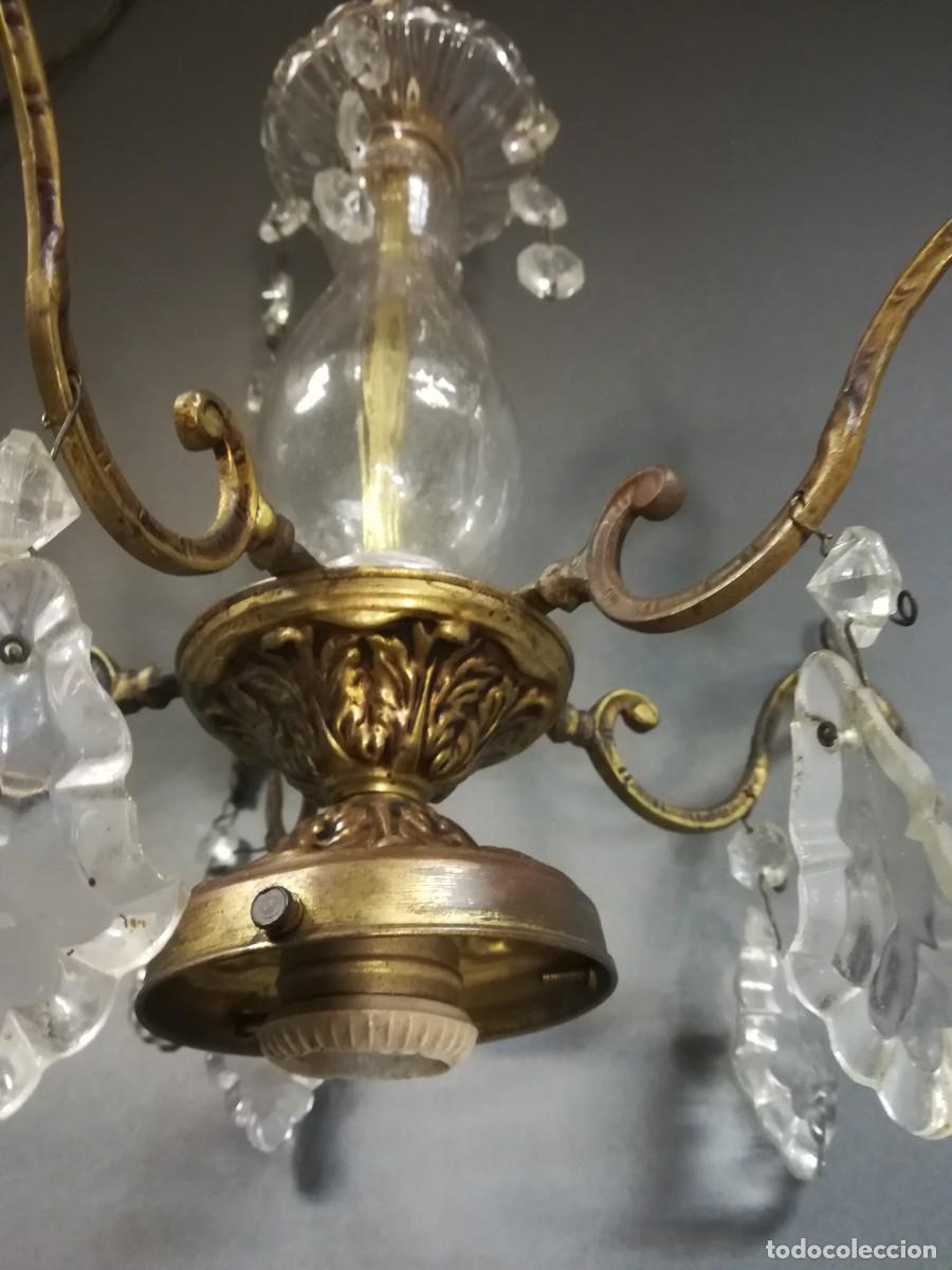 Antig&uuml;edades: LAMPARA DE TECHO PEQUE&Ntilde;A DE BRONCE Y CRISTAL - Foto 8