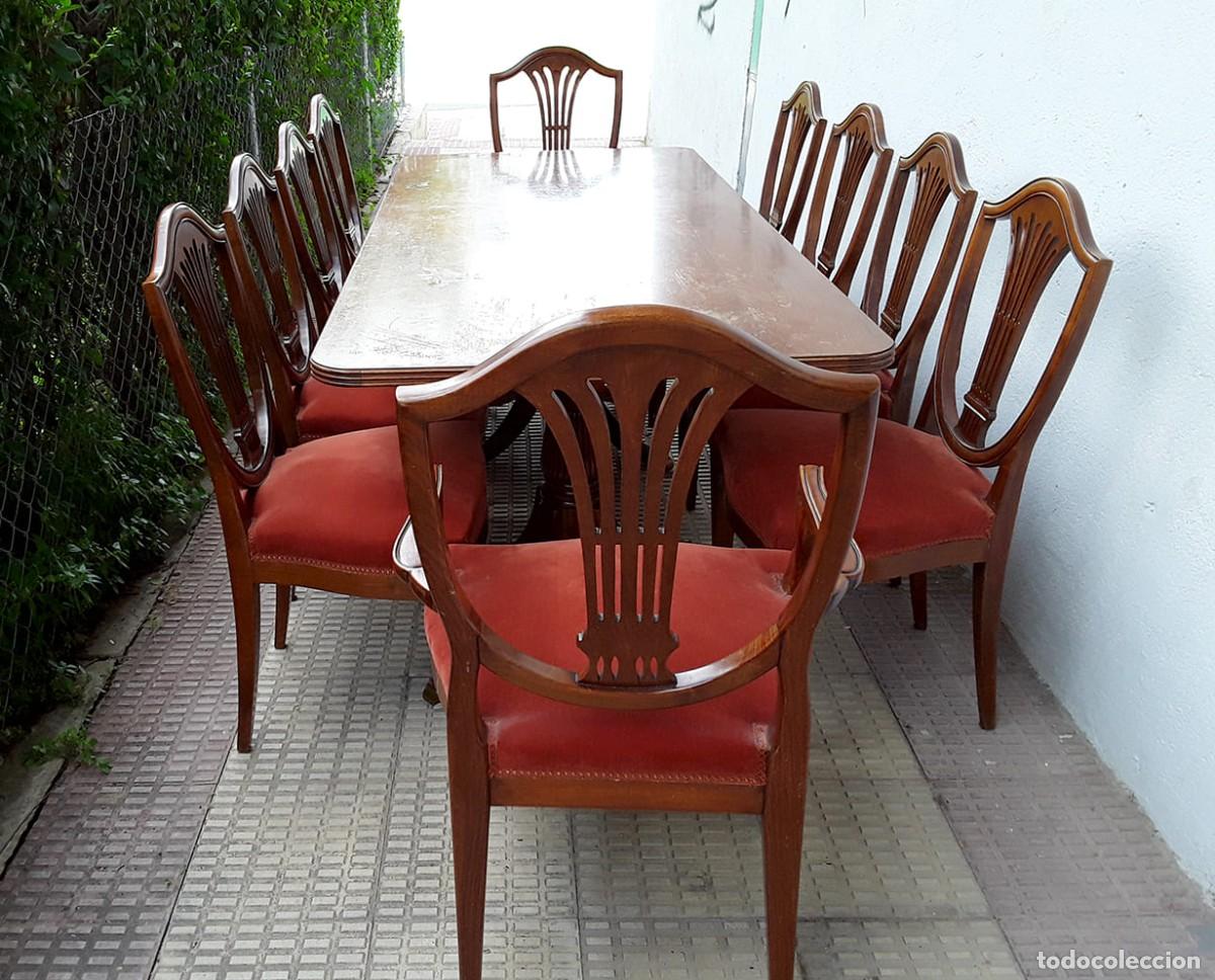 Antig&uuml;edades: Mesa de comedor estilo Hepplewhite con 8 sillas - Foto 1
