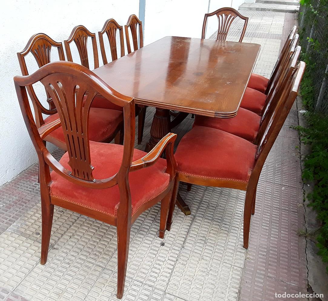 Antig&uuml;edades: Mesa de comedor estilo Hepplewhite con 8 sillas - Foto 2