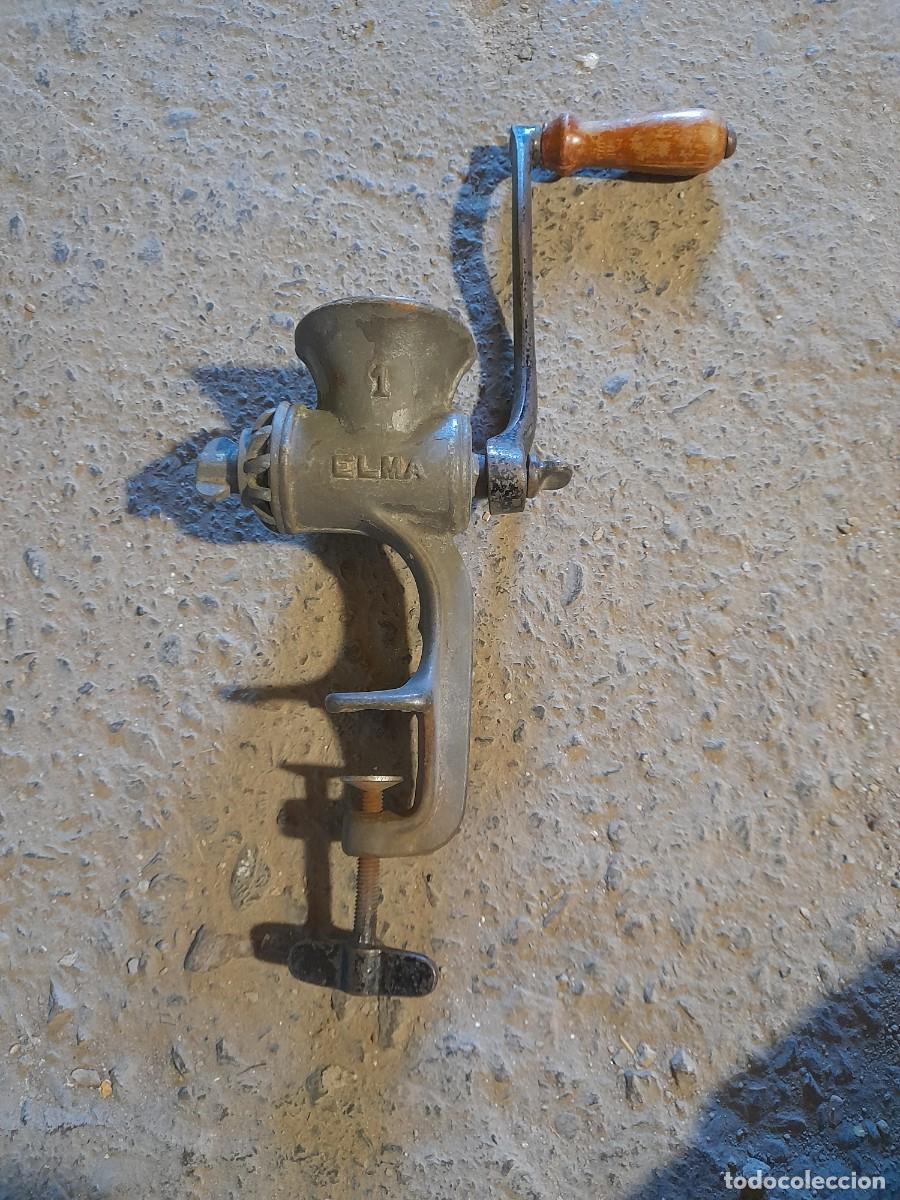 Antig&uuml;edades: Molino m&aacute;quina molinillo picadora metal hierro con manivela madera ELMA 1 molino cafe carne cocina