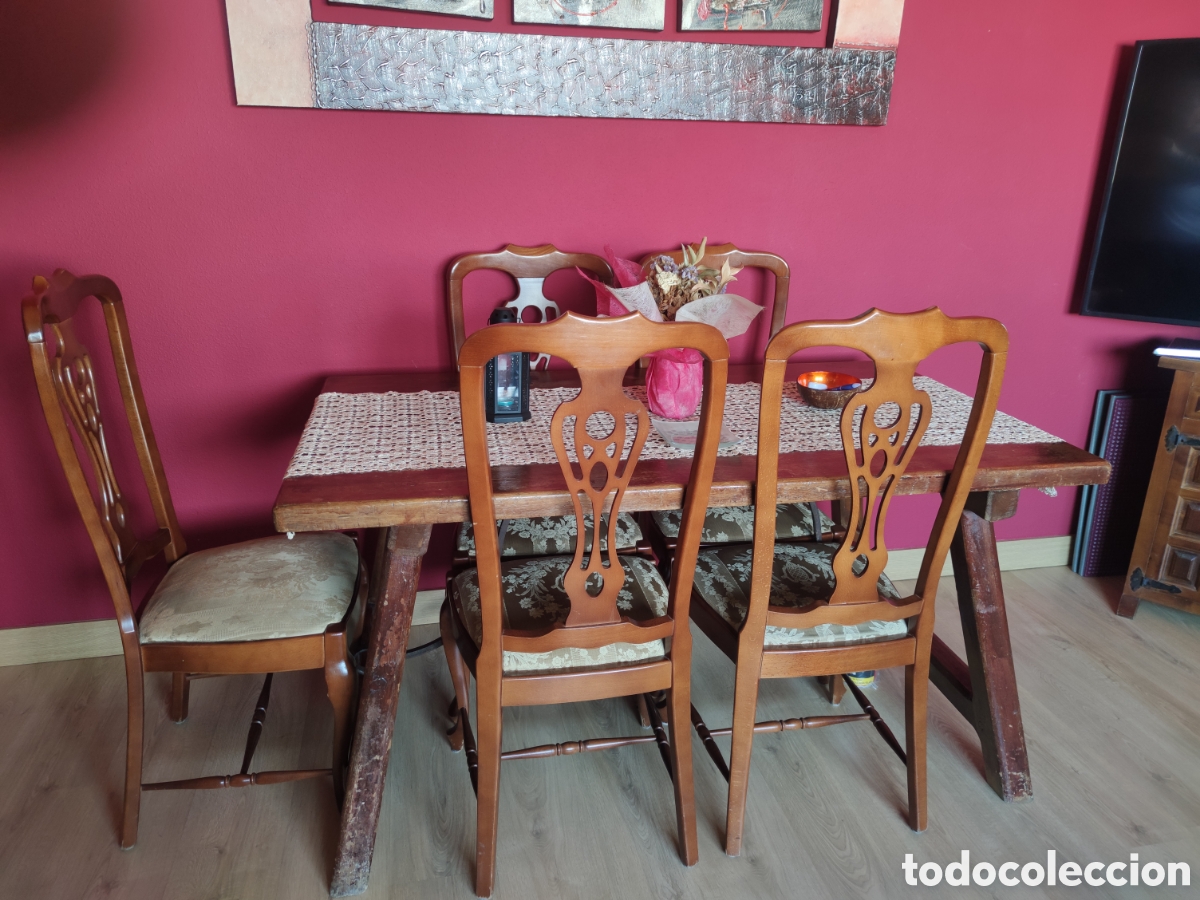 Antig&uuml;edades: Mesa antigua y cinco sillas - Foto 7