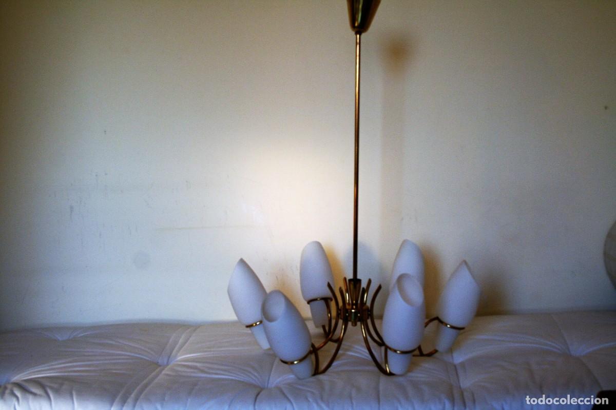 Antig&uuml;edades: L&aacute;mpara de techo 6 luces con tulipas de opalina. - Foto 1
