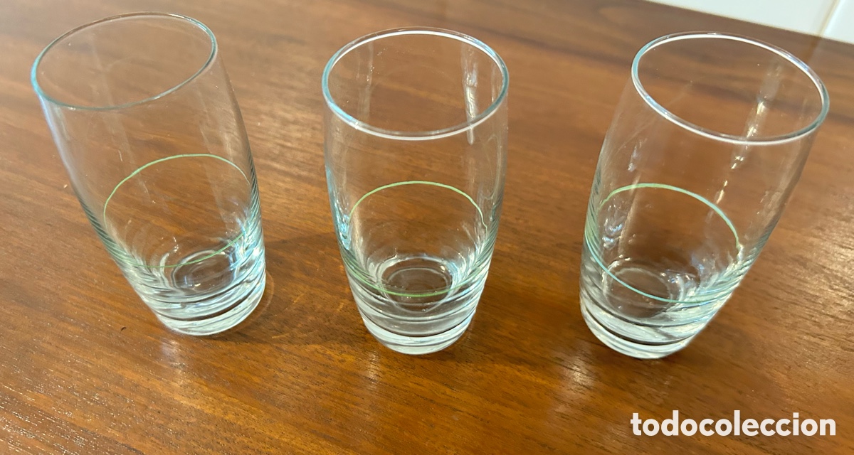 Antig&uuml;edades: 3 ANTIGUOS VASOS CON ENCINTADO VERDE - Foto 3