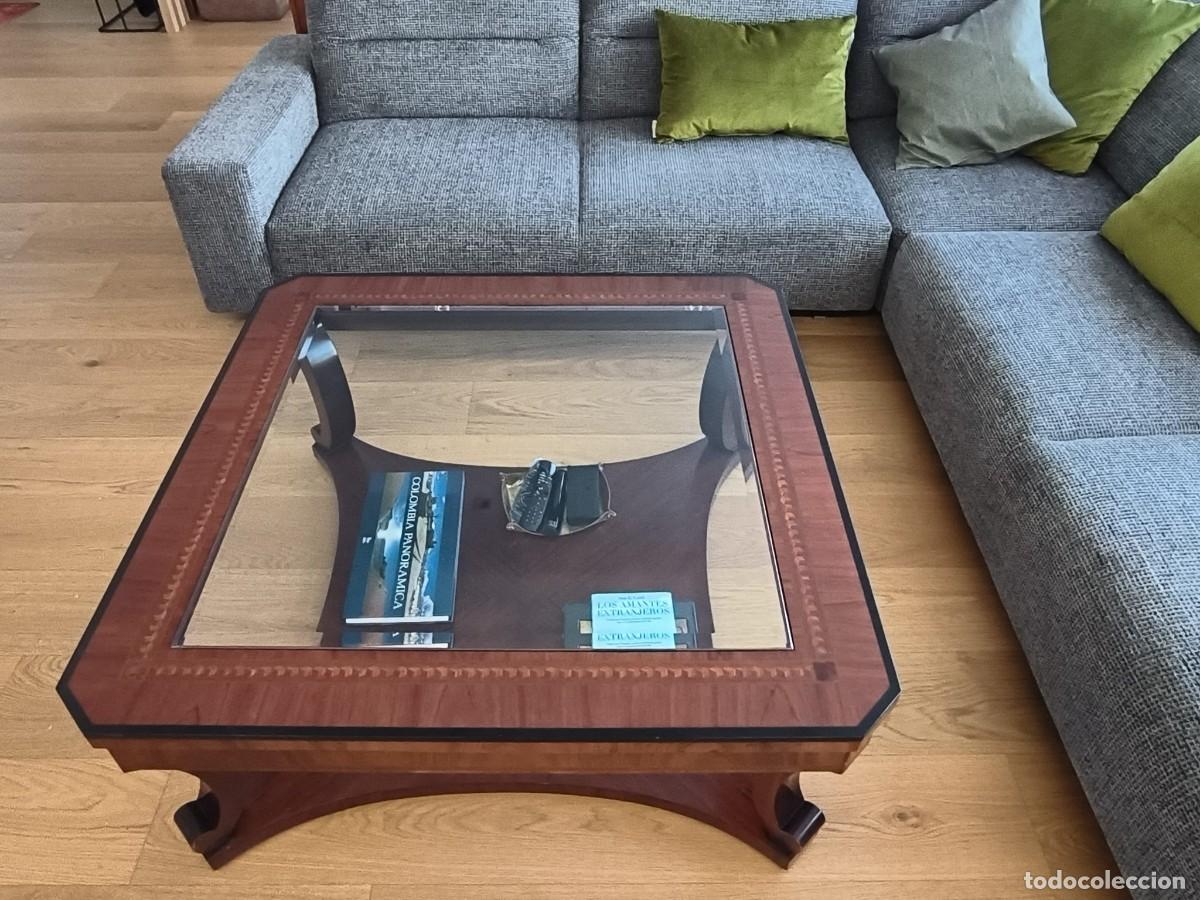 Antig&uuml;edades: MESA CUADRADA CON MARQUETER&Iacute;A Y CRISTAL - Foto 1