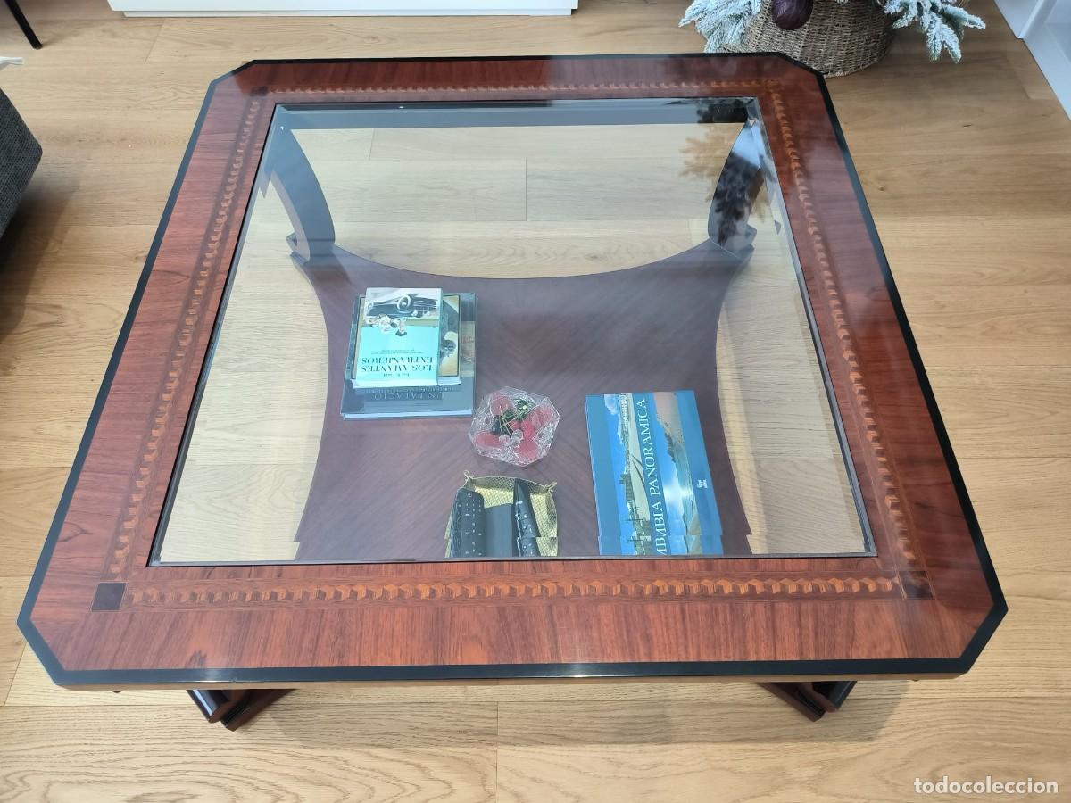 Antig&uuml;edades: MESA CUADRADA CON MARQUETER&Iacute;A Y CRISTAL - Foto 2