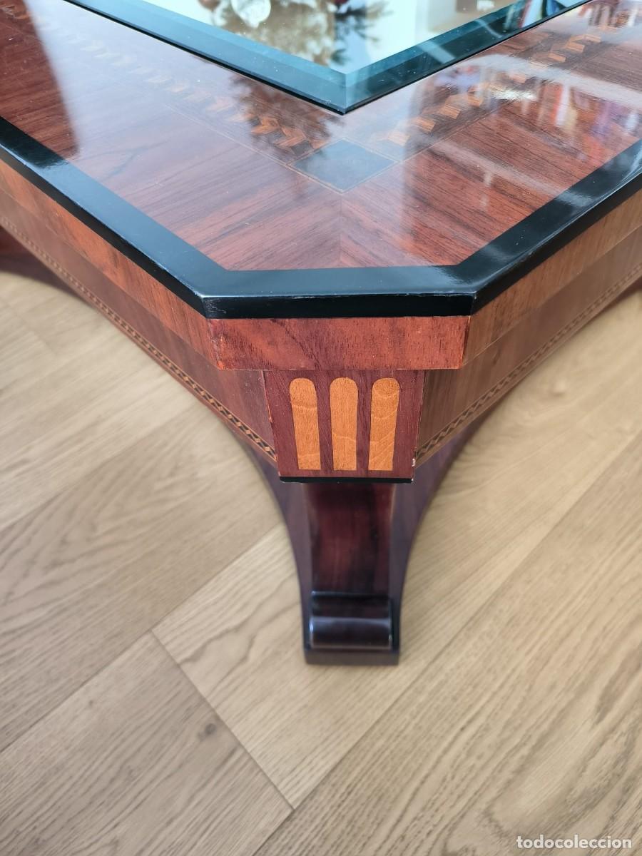 Antig&uuml;edades: MESA CUADRADA CON MARQUETER&Iacute;A Y CRISTAL - Foto 4