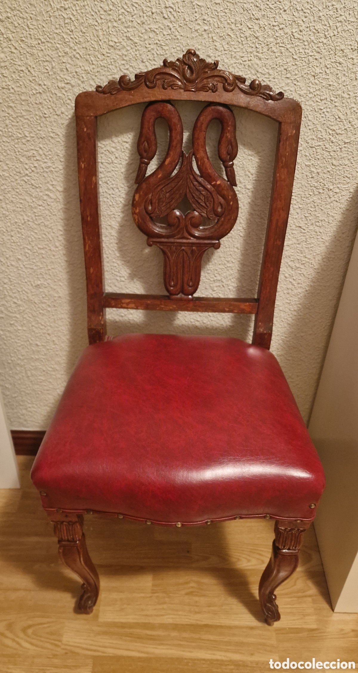 Antig&uuml;edades: SILLA ESTILO CHIPPENDALE CUERO BURDEOS Y MADERA - Foto 1