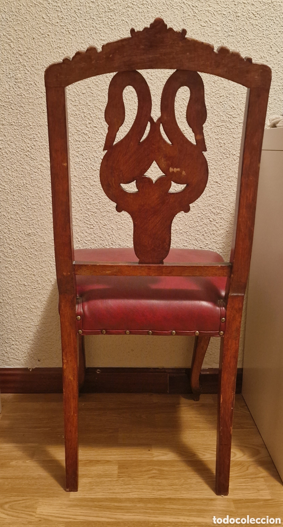 Antig&uuml;edades: SILLA ESTILO CHIPPENDALE CUERO BURDEOS Y MADERA - Foto 3