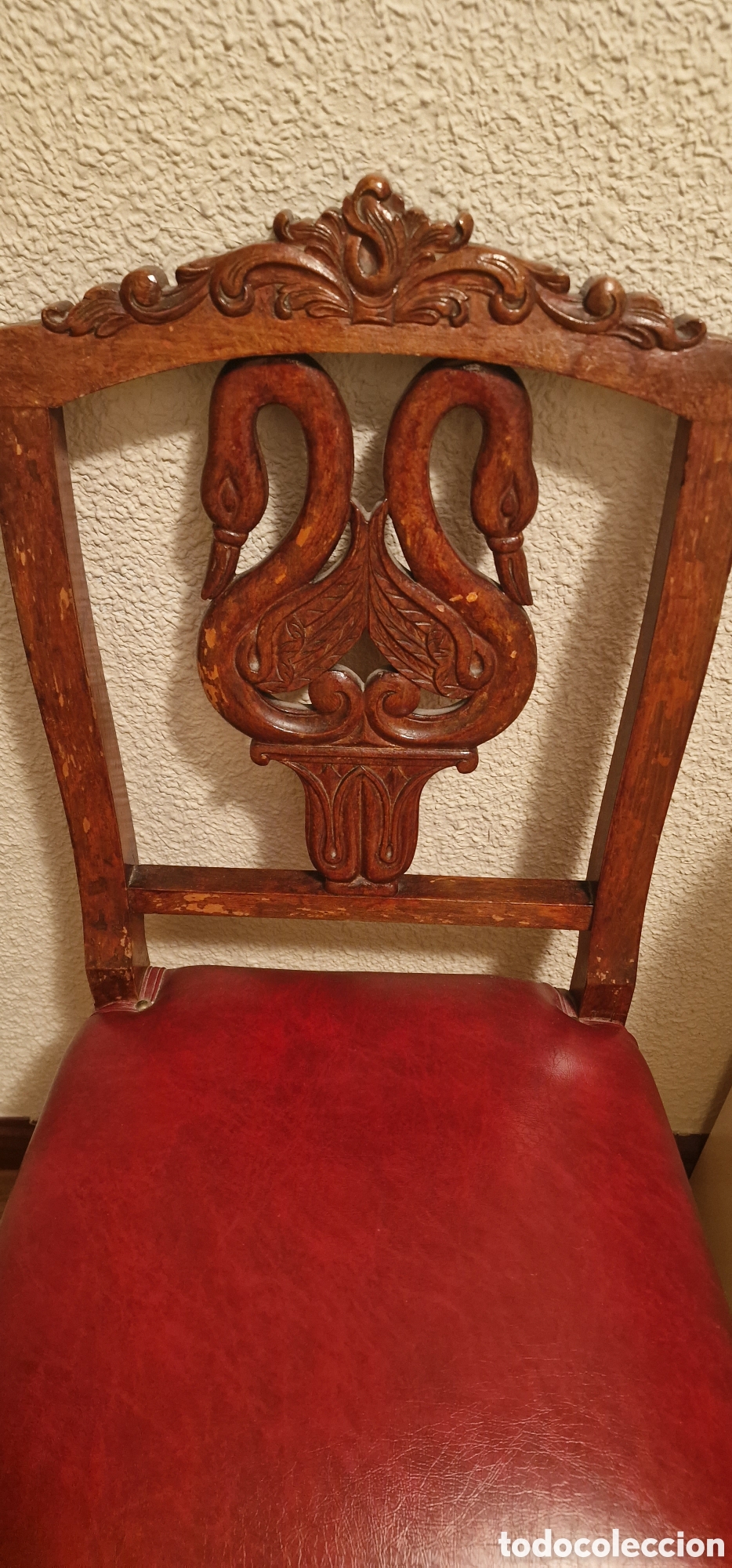 Antig&uuml;edades: SILLA ESTILO CHIPPENDALE CUERO BURDEOS Y MADERA - Foto 2