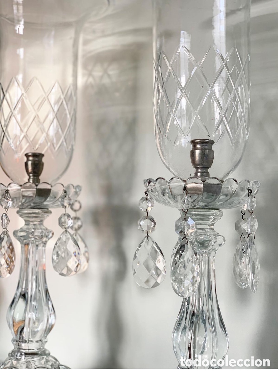Antig&uuml;edades: Pareja candelabros de cristal - Foto 2
