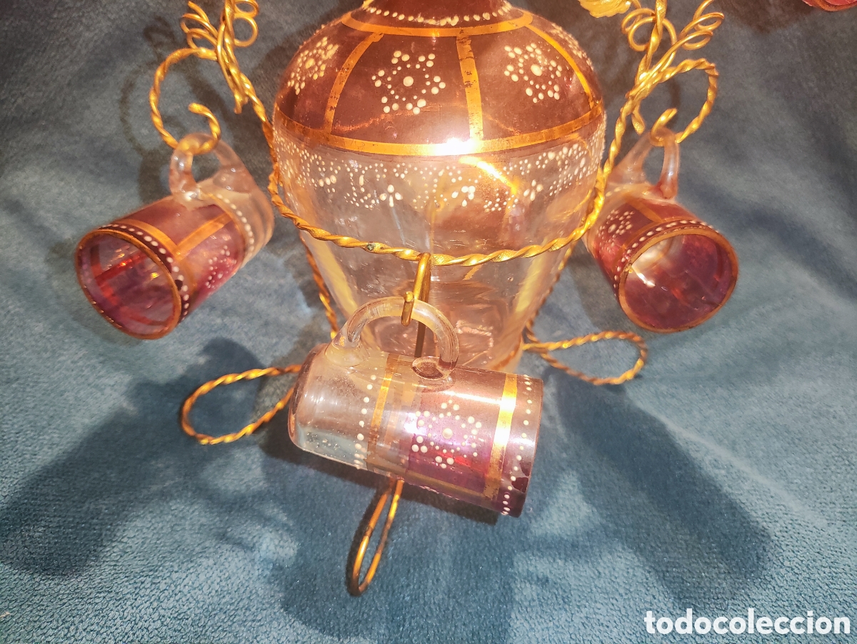 Antig&uuml;edades: VIDRIO, ESMALTE. LICORERA CON 6 JARRITAS - Foto 10