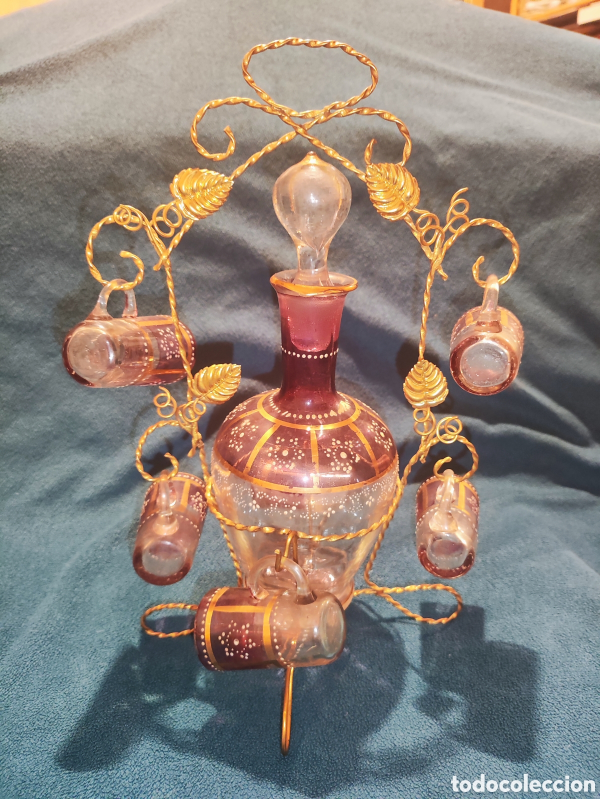 Antig&uuml;edades: VIDRIO, ESMALTE. LICORERA CON 6 JARRITAS - Foto 12