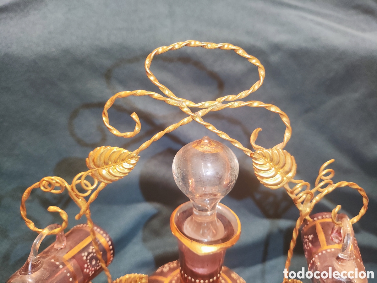 Antig&uuml;edades: VIDRIO, ESMALTE. LICORERA CON 6 JARRITAS - Foto 16