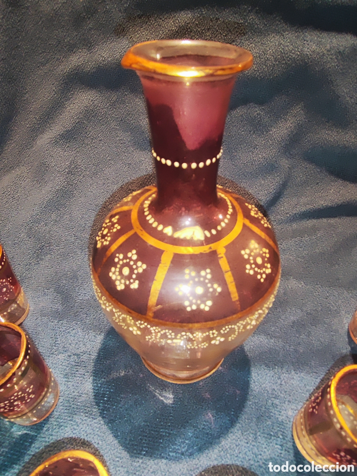 Antig&uuml;edades: VIDRIO, ESMALTE. LICORERA CON 6 JARRITAS - Foto 17