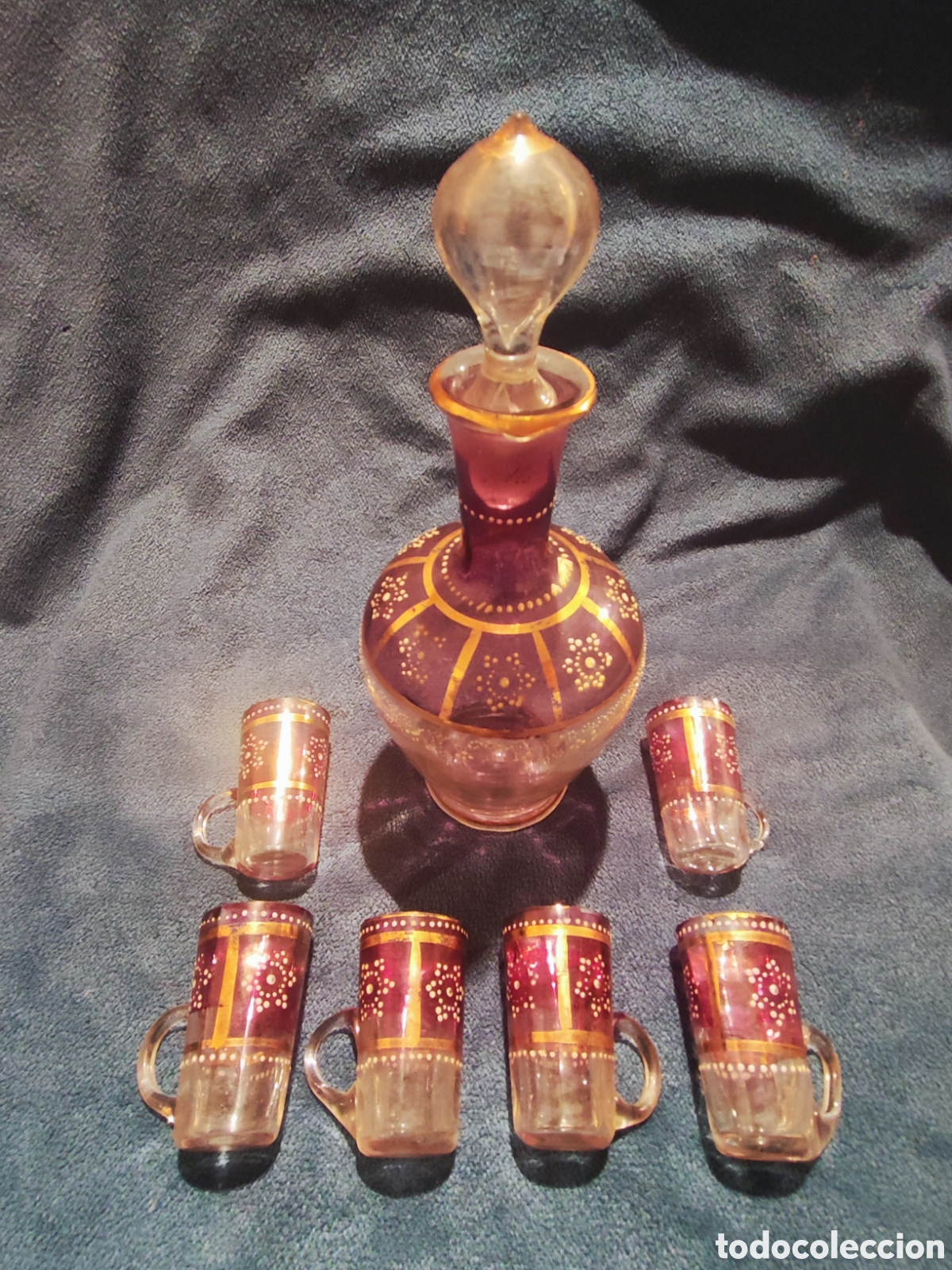 Antig&uuml;edades: VIDRIO, ESMALTE. LICORERA CON 6 JARRITAS - Foto 20