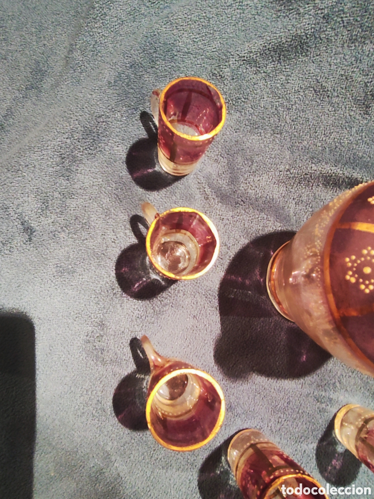 Antig&uuml;edades: VIDRIO, ESMALTE. LICORERA CON 6 JARRITAS - Foto 24