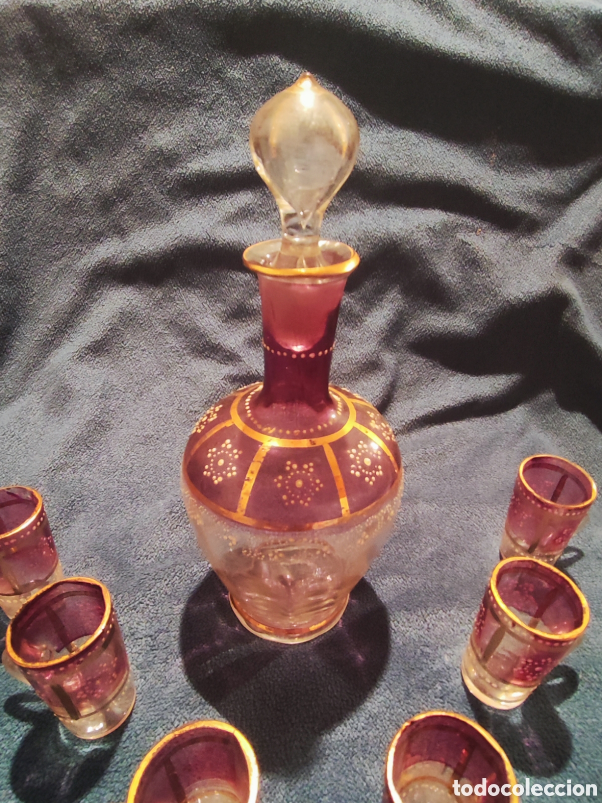 Antig&uuml;edades: VIDRIO, ESMALTE. LICORERA CON 6 JARRITAS - Foto 25