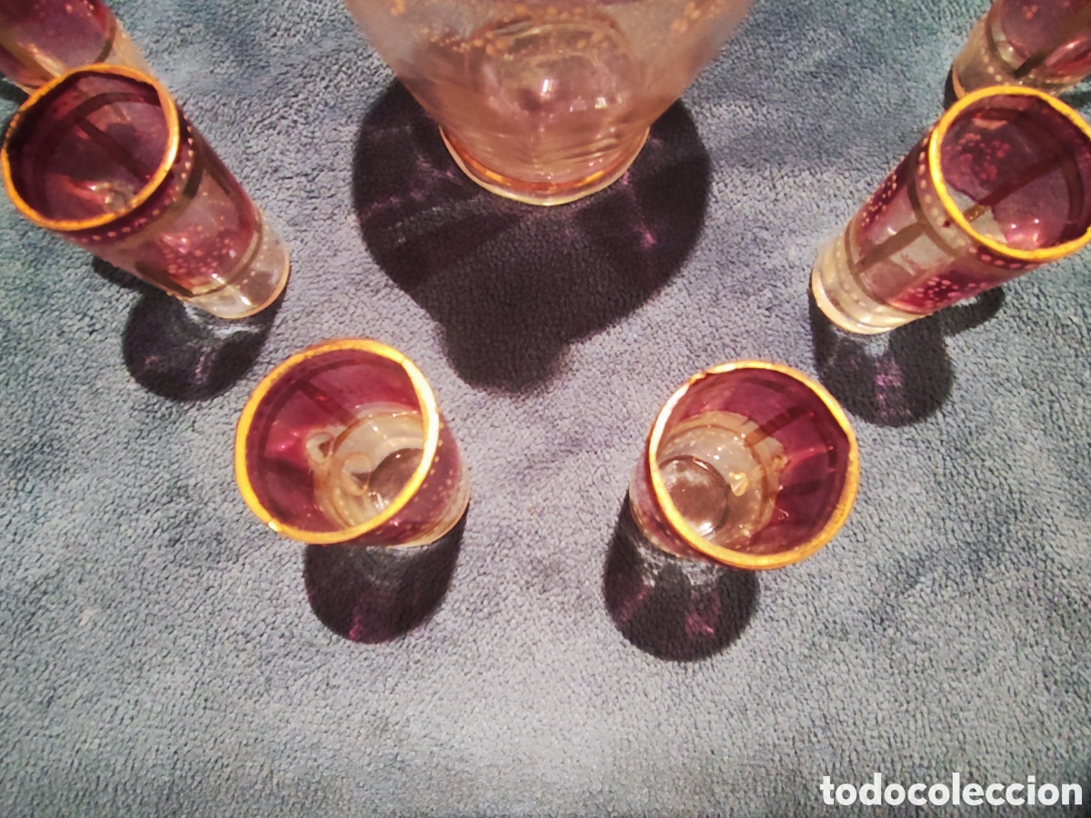 Antig&uuml;edades: VIDRIO, ESMALTE. LICORERA CON 6 JARRITAS - Foto 27