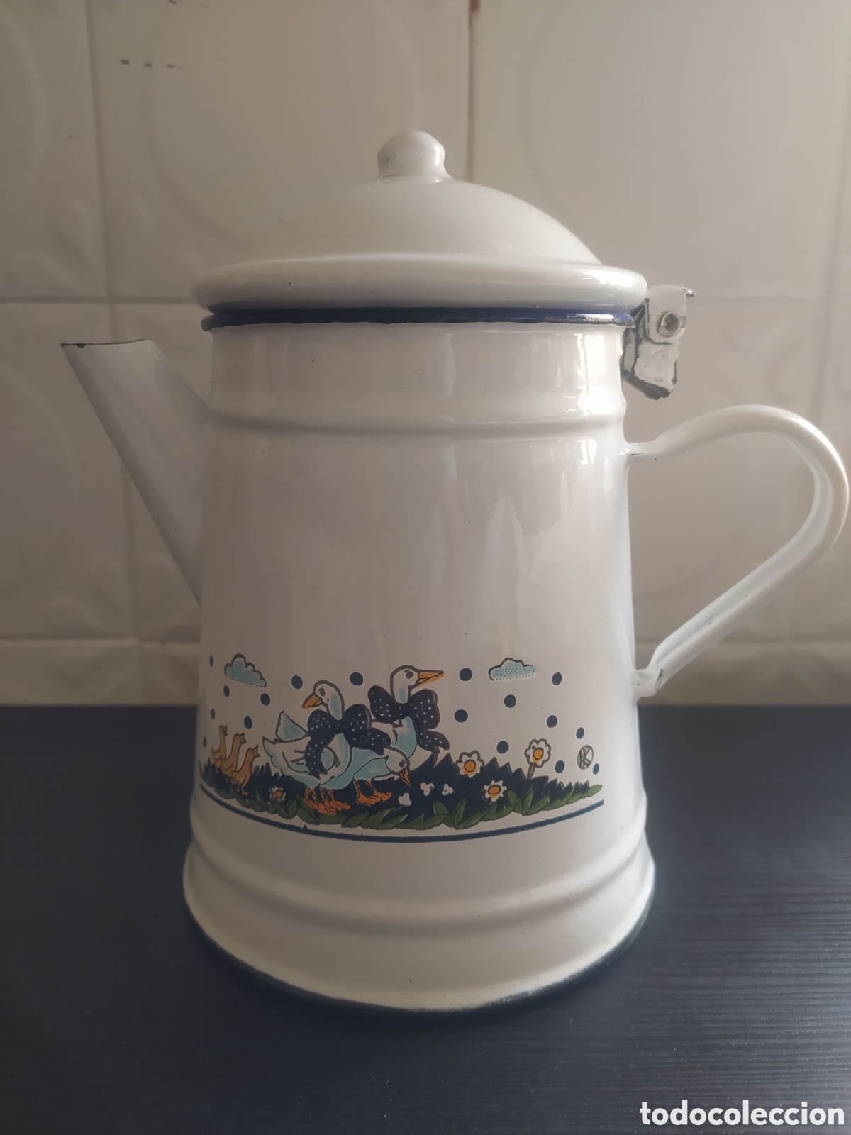 Antig&uuml;edades: Cafetera hierro esmaltada serigragiada - Foto 6
