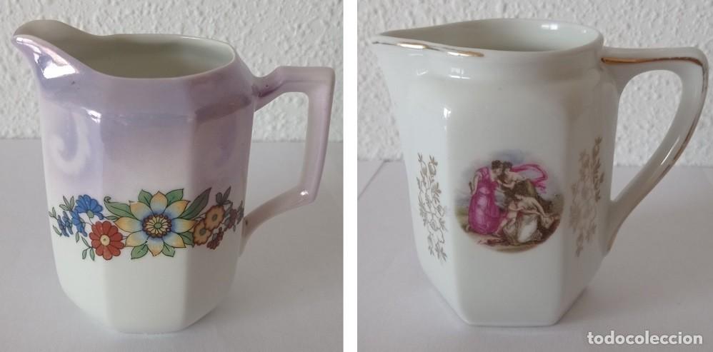 Antig&uuml;edades: Lote de dos lecheritas de porcelana, principios del siglo XX