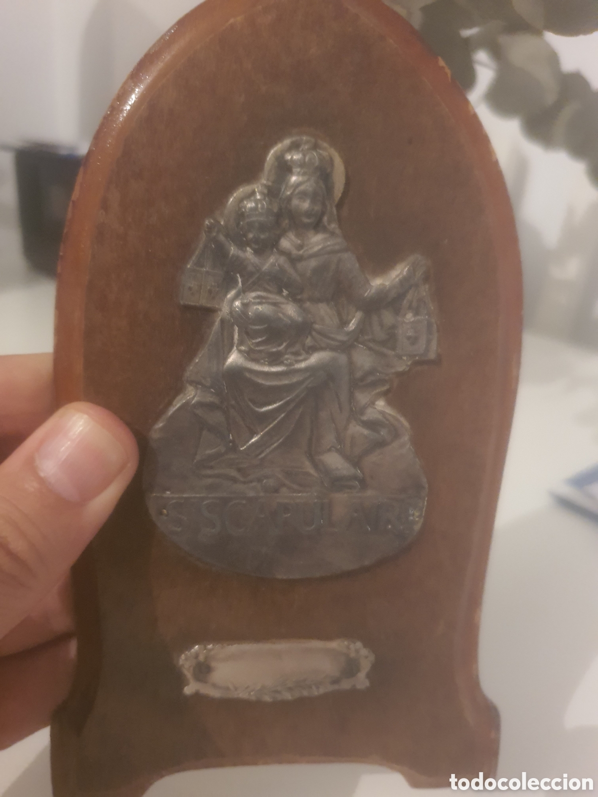 Antig&uuml;edades: placa religiosa virgen s scapulare - Foto 3