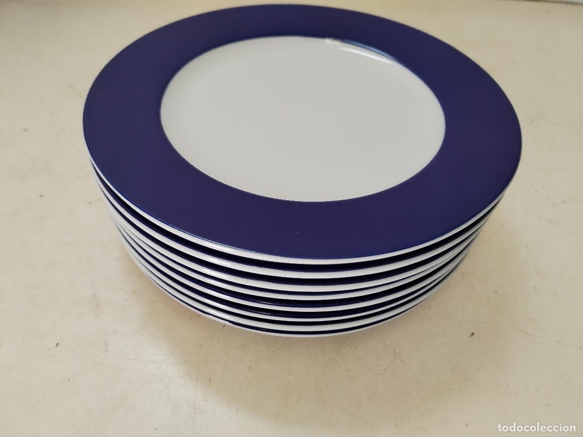 Antig&uuml;edades: 8 platos kera tabl&eacute; porcelain azul - Foto 1