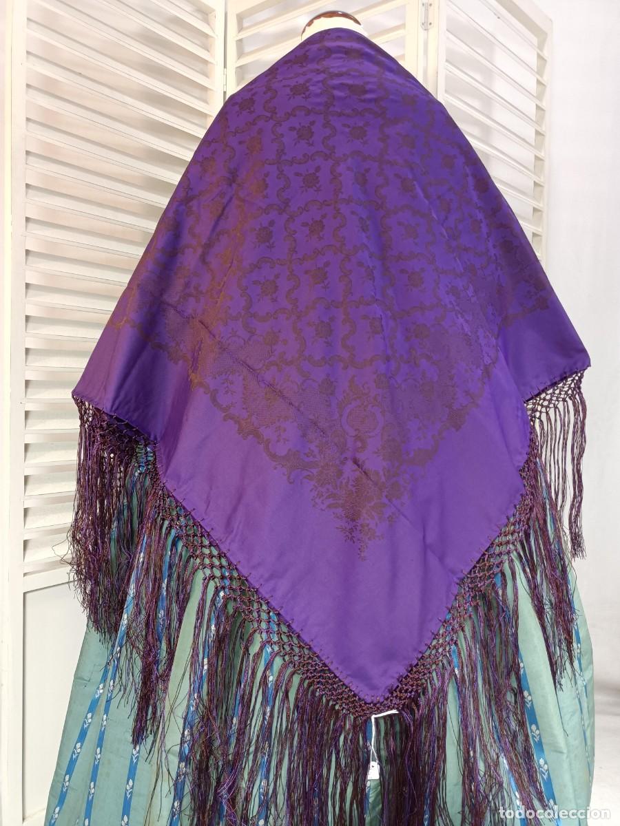Antig&uuml;edades: PA&Ntilde;UELO DE SEDA MARR&Oacute;N Y MORADO - Foto 2