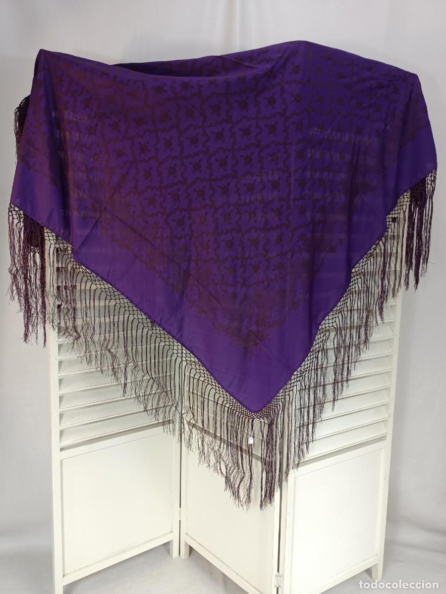 Antig&uuml;edades: PA&Ntilde;UELO DE SEDA MARR&Oacute;N Y MORADO - Foto 3