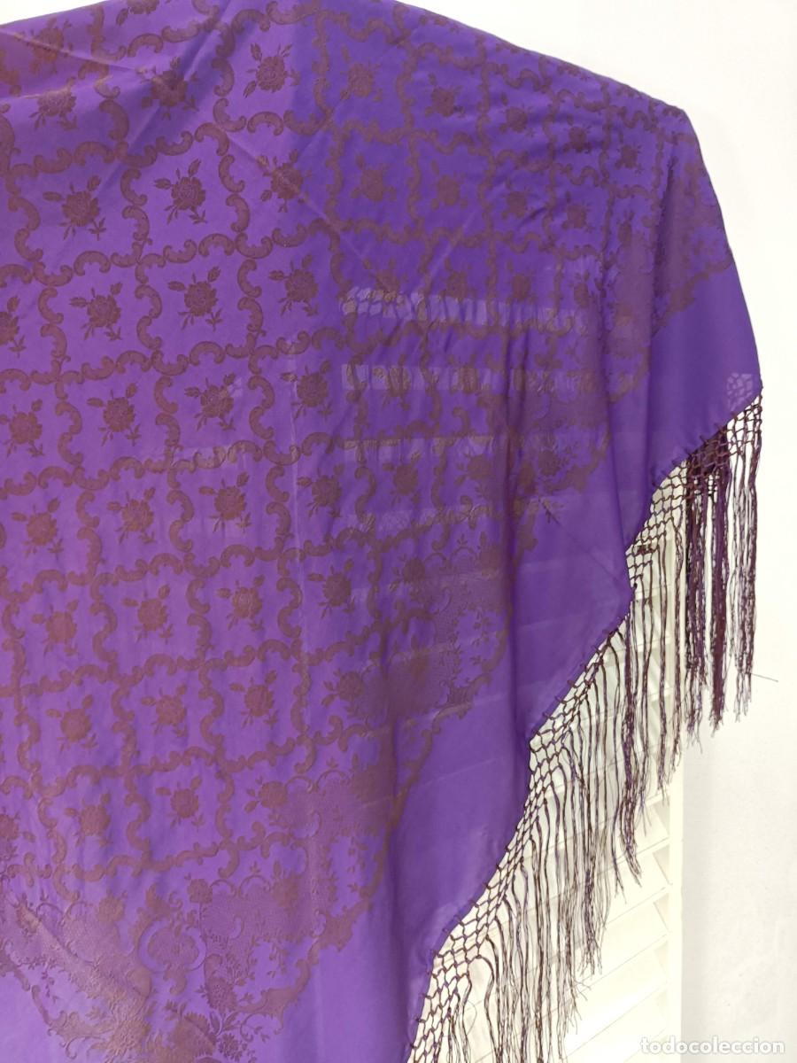 Antig&uuml;edades: PA&Ntilde;UELO DE SEDA MARR&Oacute;N Y MORADO - Foto 4